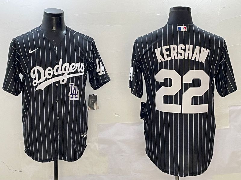 Men Los Angeles Dodgers #22 Kershaw Black Stripe Jointly Name 2025 Nike MLB Jersey style 12->los angeles dodgers->MLB Jersey